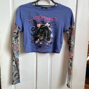 Ed Hardy Graphic Crop Top with Black Panther